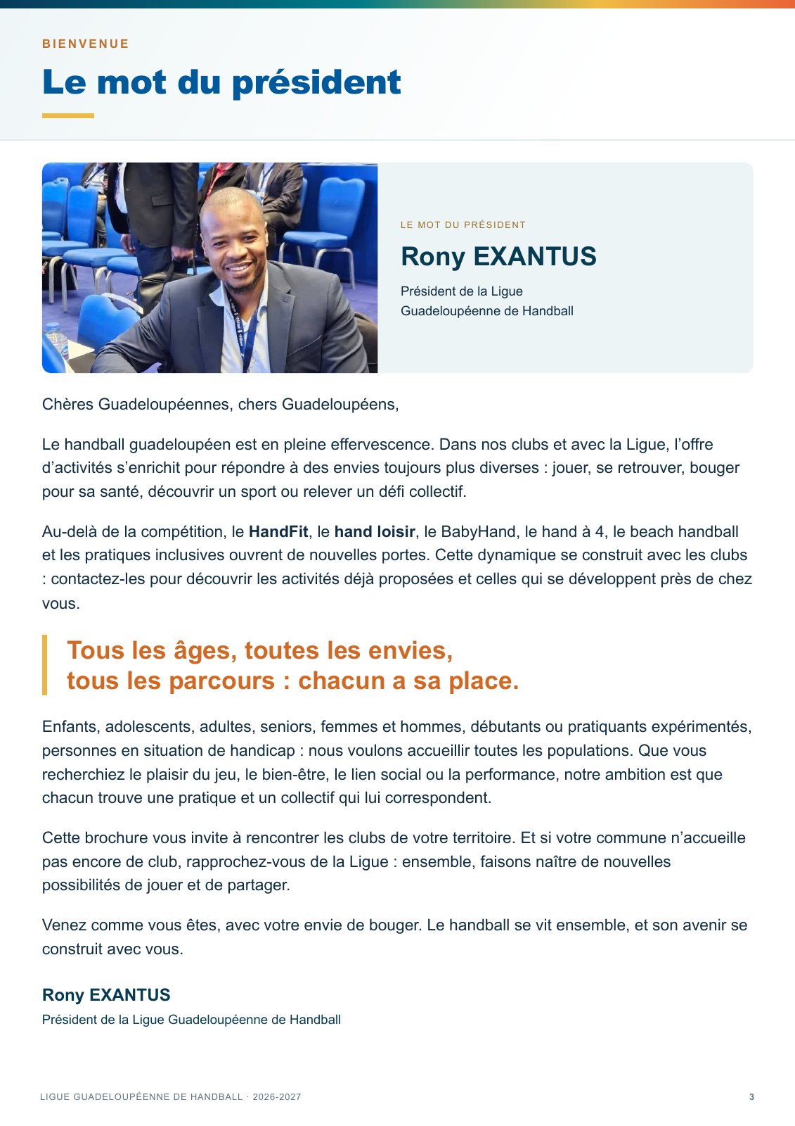 Page 3 — Le mot du président